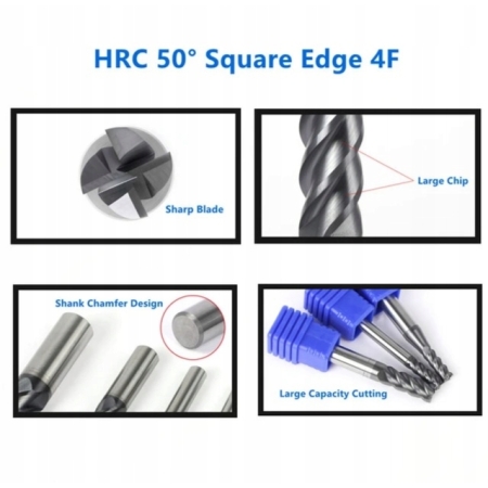 FREZ PALCOWY VHM CNC fi 10 mm x 100 mm HRC 50, 4F, do stali, żeliwa, metalu
