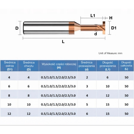 Frez teowy węglikowy 12 mm H2 4Z fi12 do rowków CNC VHM