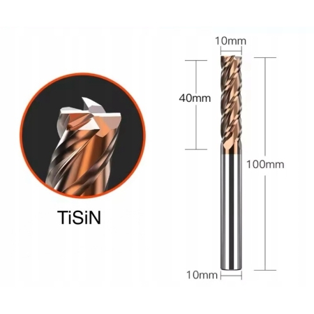Frez palcowy VHM CNC fi 10 mm x 100 mm, HRC 55 4F do stali, żeliwa, metalu