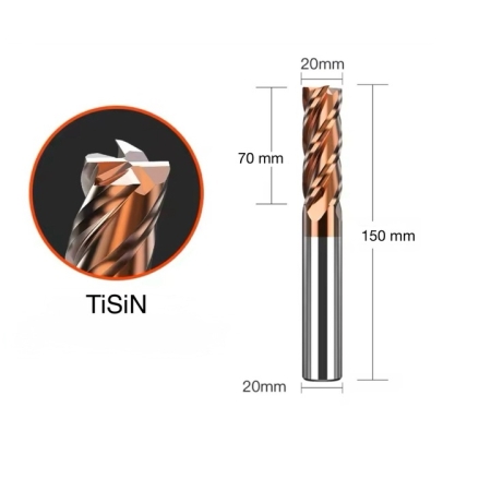 Frez palcowy VHM CNC fi 20 mm x 150 mm, HRC 55 4F do stali, żeliwa, metalu