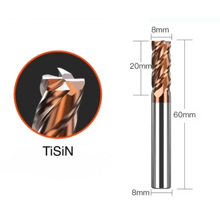 Frez palcowy VHM CNC fi 8 mm x 60 mm, HRC 55 4F do stali, żeliwa, metalu