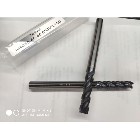 FREZ PALCOWY VHM fi 8 mm WĘGLIKOWY 50 HRC 4F L100